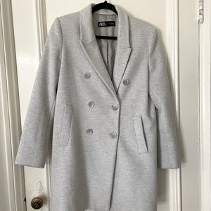 Zara double breasted light grey coat